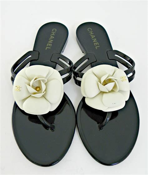 chanel camellia sandals black|Chanel camellia flower shoes.